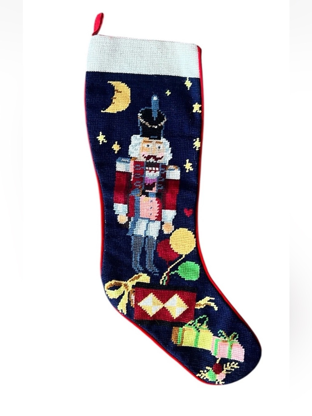 Needlepoint Embroidery Toy Soldier Nutcracker Christmas Stocking Vintage